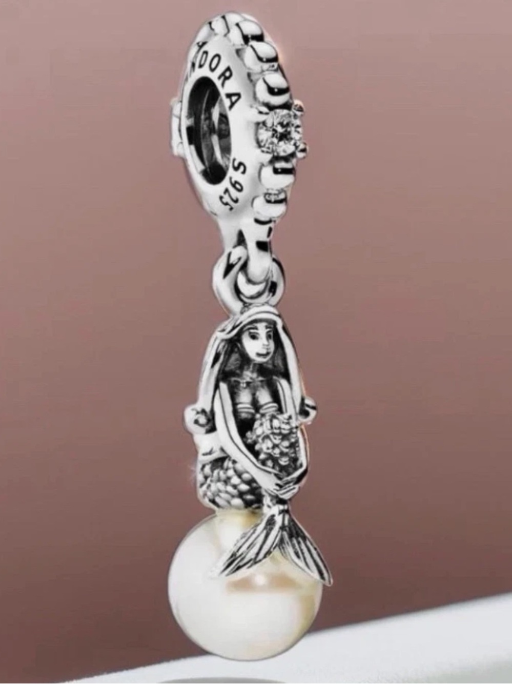 Pandora Disney Ariel Little Mermaid Luminous Pearl Dangle Charm 798232CZ